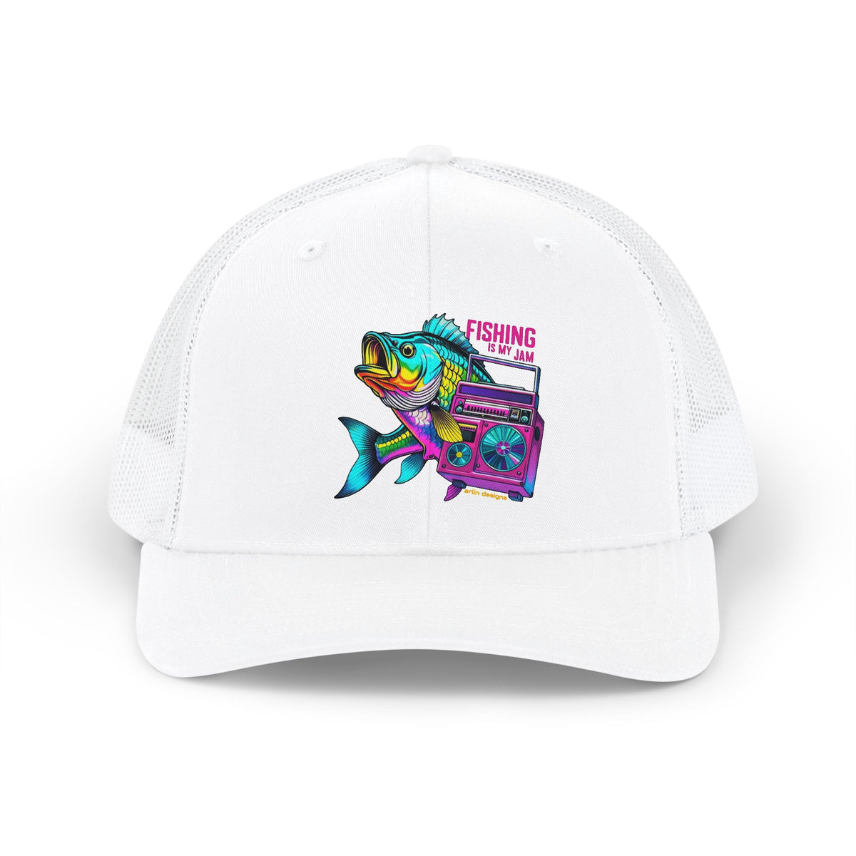 Fishing Trip Snapback Trucker Cap — Retro Fish & Radio Design