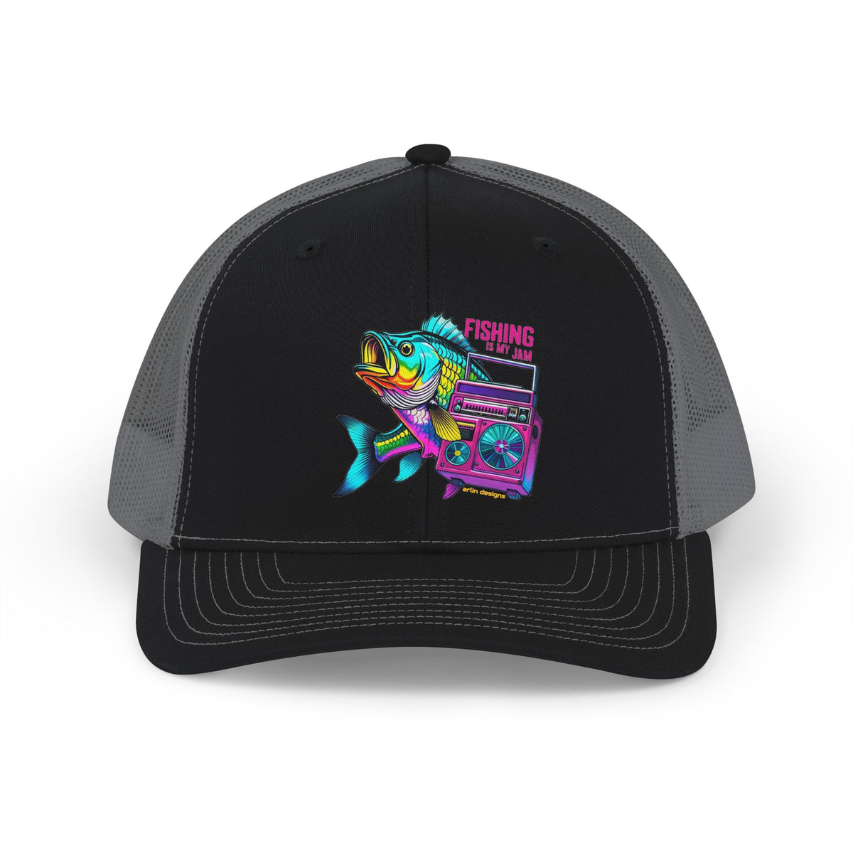 Fishing Trip Snapback Trucker Cap — Retro Fish & Radio Design