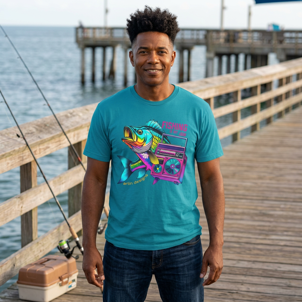 Fishing Is My Jam T-Shirt — Retro Fish & Boombox Graphic Tee