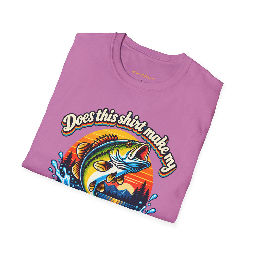 Fishing T-Shirt — “Does This Shirt Make My BASS Look Big?” Retro Sunset Bass Tee