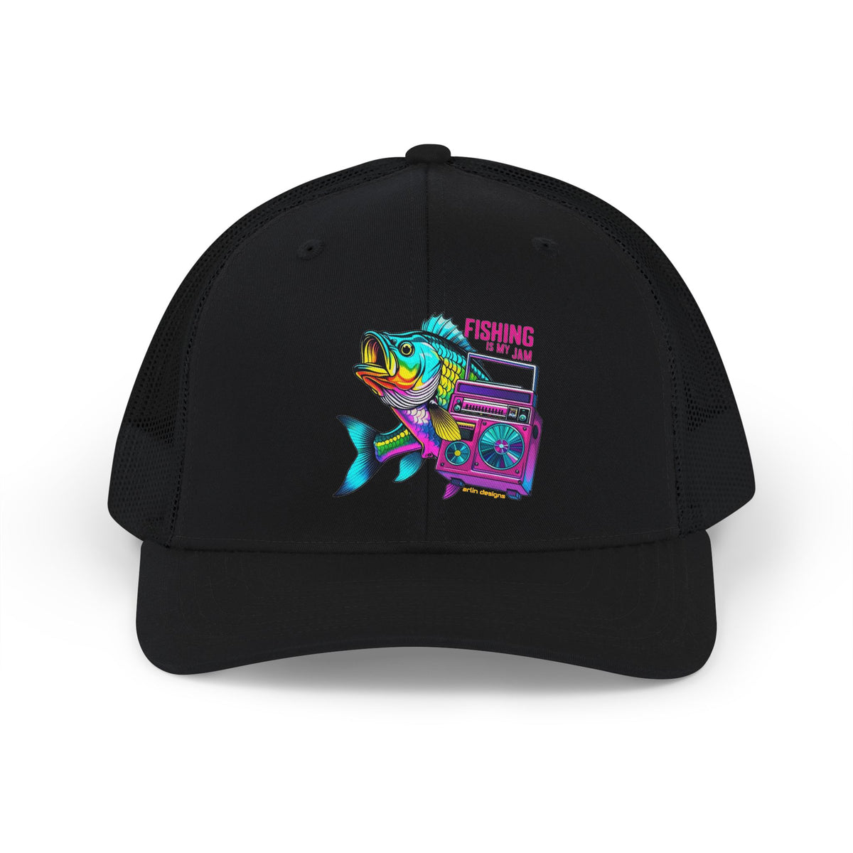 Fishing Trip Snapback Trucker Cap — Retro Fish & Radio Design