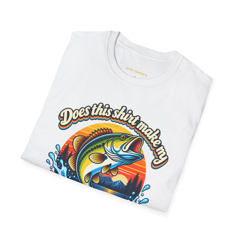 Fishing T-Shirt — “Does This Shirt Make My BASS Look Big?” Retro Sunset Bass Tee