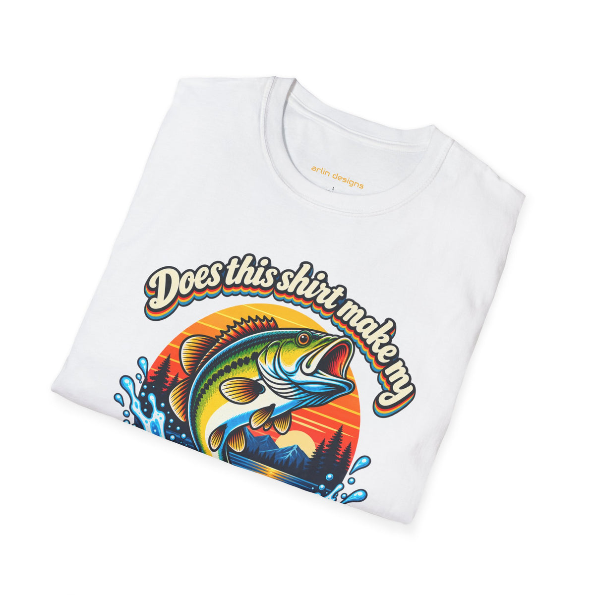 Fishing T-Shirt — “Does This Shirt Make My BASS Look Big?” Retro Sunset Bass Tee